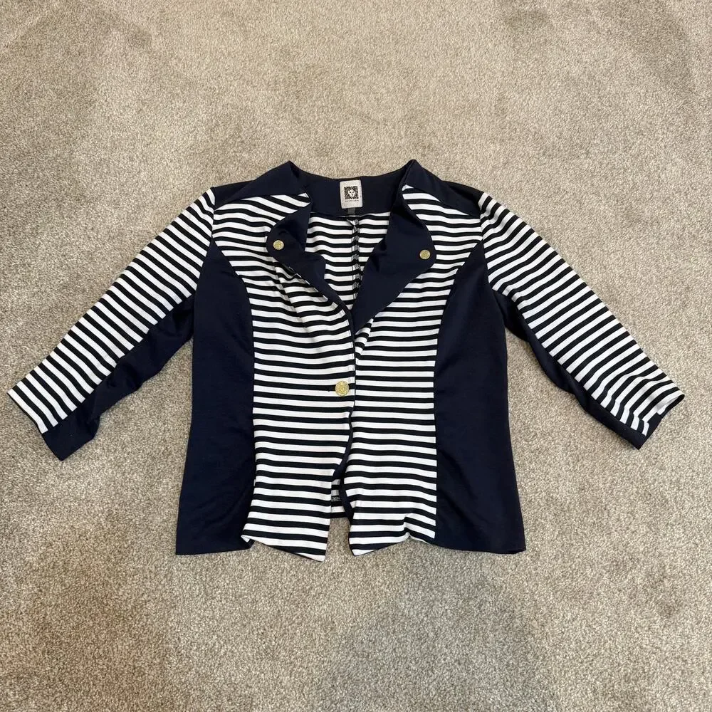 Anne Klein small stripe color block 1/2 sleeve jacket blazer C2 2405